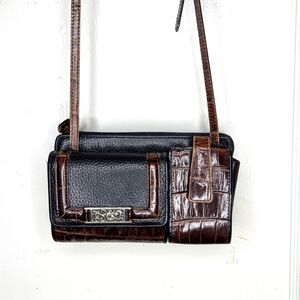 Vintage Brighton Crossbody Bag Wallet Flip Phone Holder Brown & Black Leather